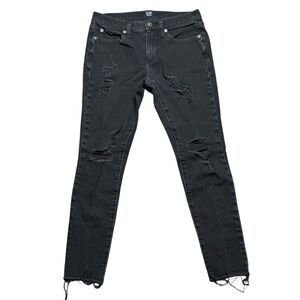 GAP Women's Distressed Worn Black Skinny Jeans Raw Hem Size 27